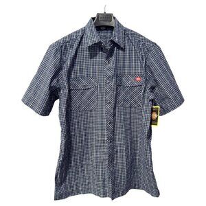 nwt Dickies Blue Plaid Short Sleeve‎ Button Up Shirt Size L